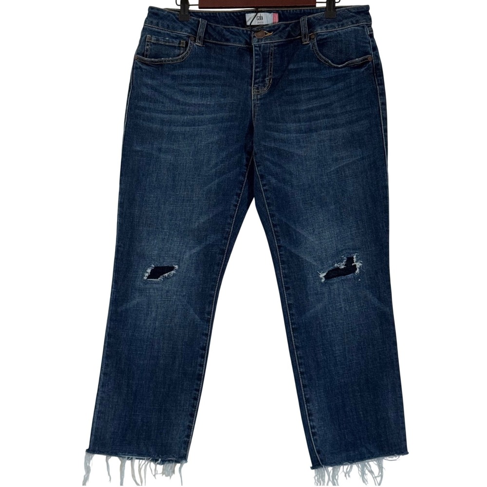Cabi Slim Boyfriend Jeans 10 Dark Wash Patched Distressed Raw Hem 5695 Women's